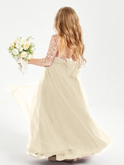 Glamorous Junior Bridesmaid Dresses Sequined Top Champagne