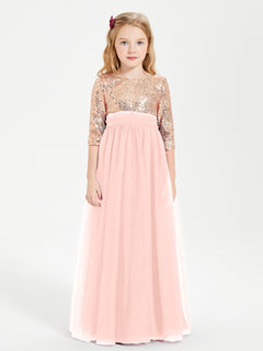 Glamorous Junior Bridesmaid Dresses Sequined Top Coral