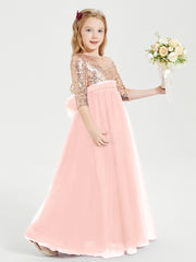 Glamorous Junior Bridesmaid Dresses Sequined Top Coral