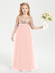 Glamorous Junior Bridesmaid Dresses Sequined Top Coral
