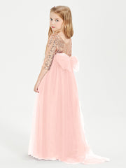 Glamorous Junior Bridesmaid Dresses Sequined Top Coral