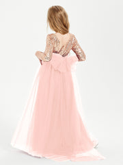 Glamorous Junior Bridesmaid Dresses Sequined Top Coral