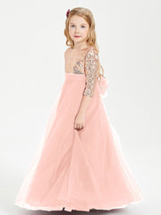 Glamorous Junior Bridesmaid Dresses Sequined Top Coral