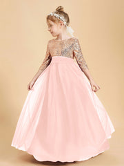 Glamorous Junior Bridesmaid Dresses Sequined Top Coral