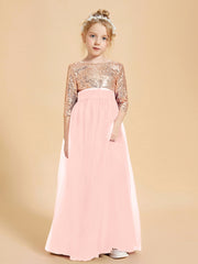 Glamorous Junior Bridesmaid Dresses Sequined Top Coral