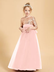 Glamorous Junior Bridesmaid Dresses Sequined Top Coral
