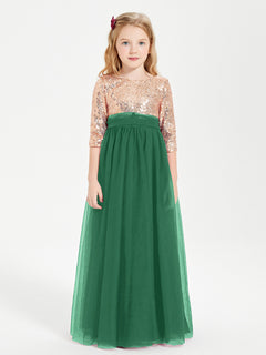 Glamorous Junior Bridesmaid Dresses Sequined Top Dark Green