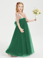 Glamorous Junior Bridesmaid Dresses Sequined Top Dark Green