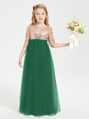 Glamorous Junior Bridesmaid Dresses Sequined Top Dark Green