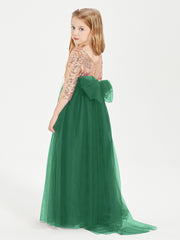 Glamorous Junior Bridesmaid Dresses Sequined Top Dark Green