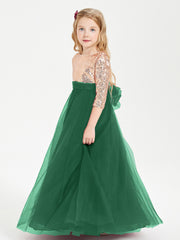 Glamorous Junior Bridesmaid Dresses Sequined Top Dark Green