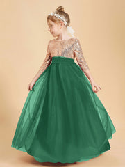 Glamorous Junior Bridesmaid Dresses Sequined Top Dark Green