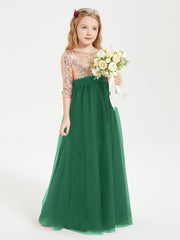 Glamorous Junior Bridesmaid Dresses Sequined Top Dark Green