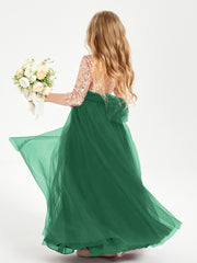 Glamorous Junior Bridesmaid Dresses Sequined Top Dark Green