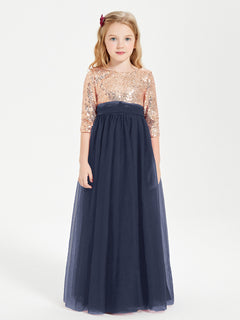 Glamorous Junior Bridesmaid Dresses Sequined Top Dark Navy