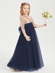 Glamorous Junior Bridesmaid Dresses Sequined Top Dark Navy