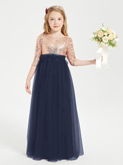 Glamorous Junior Bridesmaid Dresses Sequined Top Dark Navy