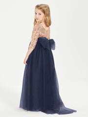 Glamorous Junior Bridesmaid Dresses Sequined Top Dark Navy