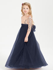Glamorous Junior Bridesmaid Dresses Sequined Top Dark Navy