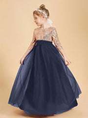 Glamorous Junior Bridesmaid Dresses Sequined Top Dark Navy