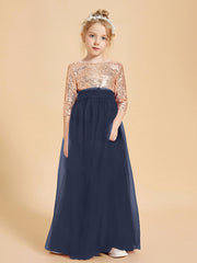 Glamorous Junior Bridesmaid Dresses Sequined Top Dark Navy