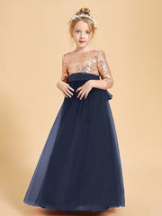 Glamorous Junior Bridesmaid Dresses Sequined Top Dark Navy