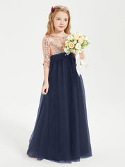 Glamorous Junior Bridesmaid Dresses Sequined Top Dark Navy