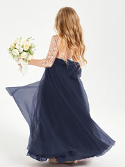 Glamorous Junior Bridesmaid Dresses Sequined Top Dark Navy