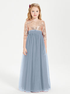 Glamorous Junior Bridesmaid Dresses Sequined Top Dusty Blue