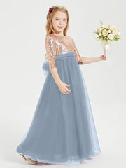 Glamorous Junior Bridesmaid Dresses Sequined Top Dusty Blue