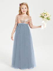 Glamorous Junior Bridesmaid Dresses Sequined Top Dusty Blue