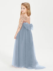 Glamorous Junior Bridesmaid Dresses Sequined Top Dusty Blue