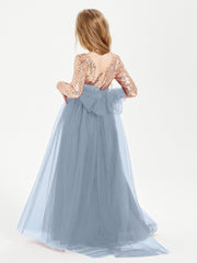 Glamorous Junior Bridesmaid Dresses Sequined Top Dusty Blue