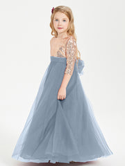 Glamorous Junior Bridesmaid Dresses Sequined Top Dusty Blue