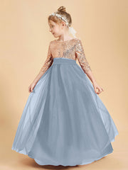 Glamorous Junior Bridesmaid Dresses Sequined Top Dusty Blue