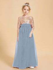 Glamorous Junior Bridesmaid Dresses Sequined Top Dusty Blue