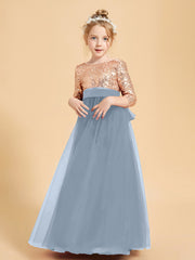 Glamorous Junior Bridesmaid Dresses Sequined Top Dusty Blue