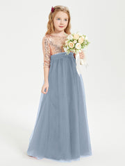 Glamorous Junior Bridesmaid Dresses Sequined Top Dusty Blue