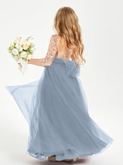 Glamorous Junior Bridesmaid Dresses Sequined Top Dusty Blue
