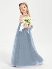 Glamorous Junior Bridesmaid Dresses Sequined Top Dusty Blue