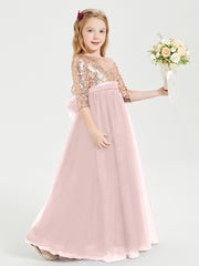 Glamorous Junior Bridesmaid Dresses Sequined Top Dusty Rose
