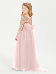 Glamorous Junior Bridesmaid Dresses Sequined Top Dusty Rose