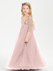 Glamorous Junior Bridesmaid Dresses Sequined Top Dusty Rose