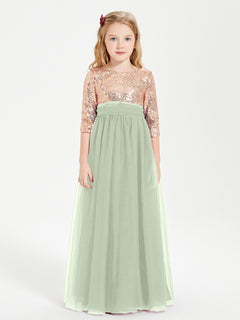 Glamorous Junior Bridesmaid Dresses Sequined Top Dusty Sage