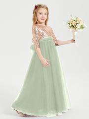 Glamorous Junior Bridesmaid Dresses Sequined Top Dusty Sage