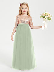 Glamorous Junior Bridesmaid Dresses Sequined Top Dusty Sage