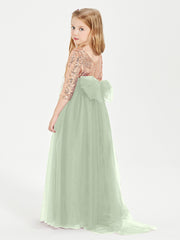 Glamorous Junior Bridesmaid Dresses Sequined Top Dusty Sage