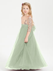 Glamorous Junior Bridesmaid Dresses Sequined Top Dusty Sage