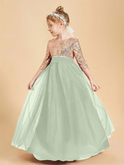 Glamorous Junior Bridesmaid Dresses Sequined Top Dusty Sage