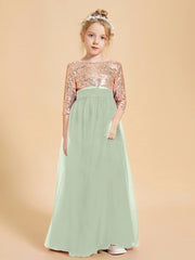 Glamorous Junior Bridesmaid Dresses Sequined Top Dusty Sage